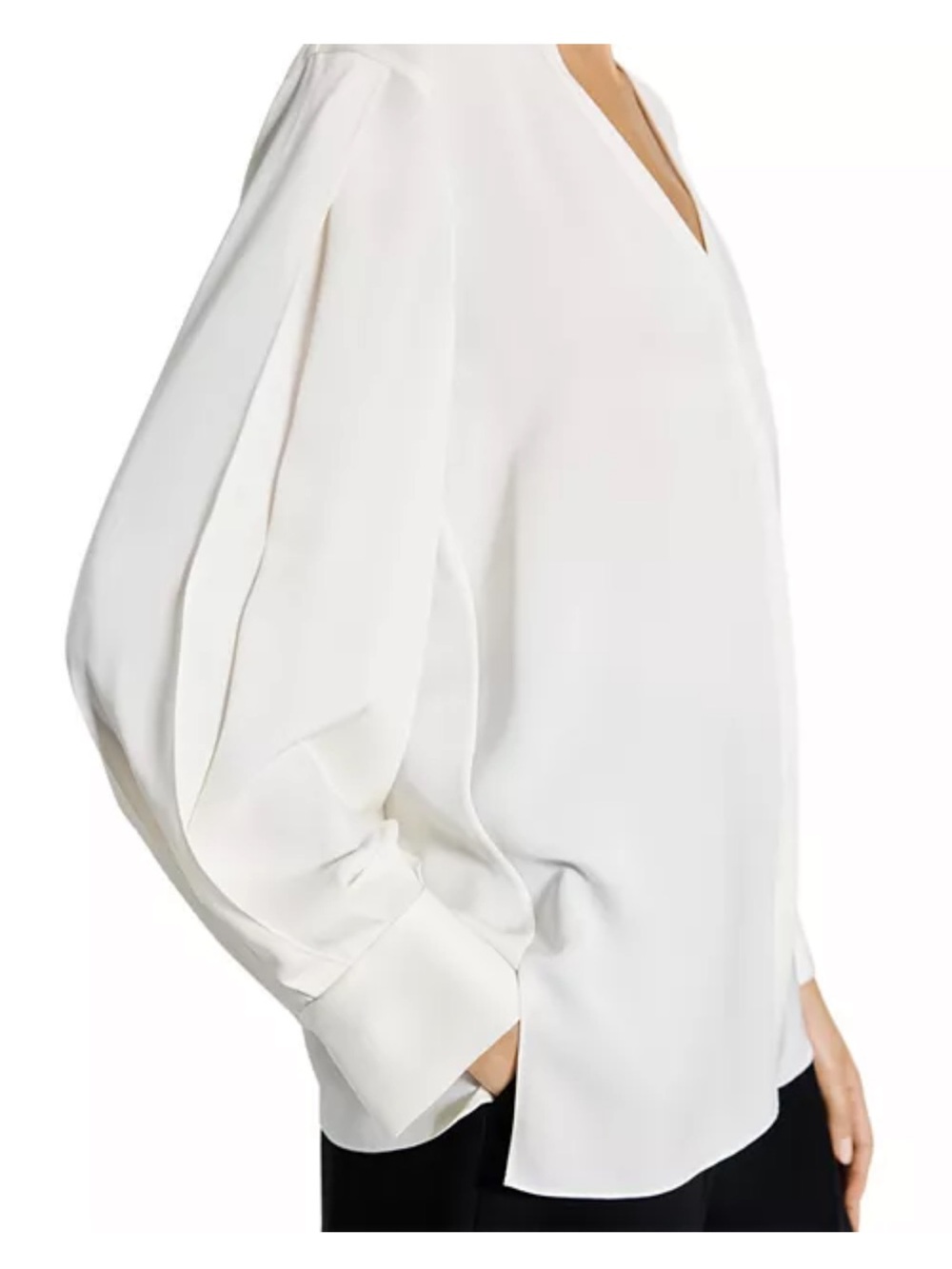 Theory White V-Neck Long Sleeve Blouse